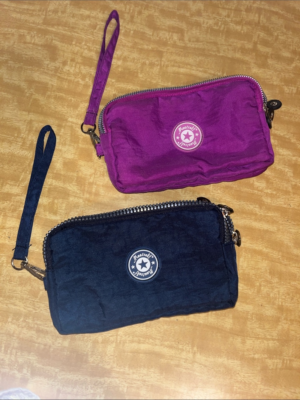 Meetself Bundle of Compact Wristlet Pouches / Wallets- Purple and Navy